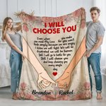 Personalized I Will Choose You Hand in Hand Rose Element Soft Throw Blanket with Name Home Decor Valentine's Day Anniversary Gift for Couple Lover