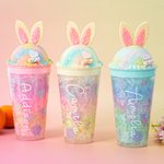 Gepersonaliseerde Ice Cream Waffle Bunny 15 oz waterfles met rietje en naam Verjaardag Zomervakantie Reiscadeau voor kinderen