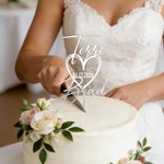 Personalized Script Line Heart-Shaped Wedding Cake Topper with Name and Date Wedding Birthday Gift for Couple