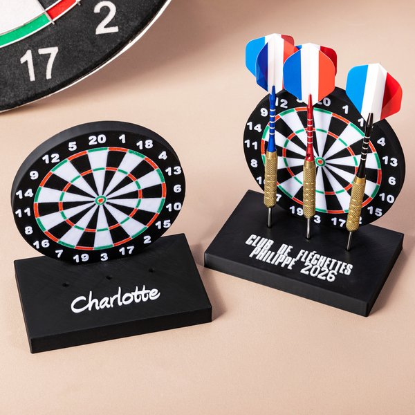 Support de fléchettes en impression 3D personnalisé avec Texte - Socle pour 3 fléchettes - Cadeau d'anniversaire pour les amateur de fléchettes