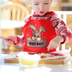 Personalized Cute Bow Hat Easter Bunny Egg Adjustable Kid Apron Chef Hat Set with Name and Pocket Easter Party Gift for Boys Girls