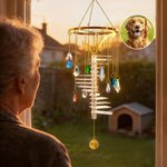 Personalizado Grabado Foto Corazón Alas Arco Iris Escaleras Wind Chime Sun Catcher con texto Memorial Simpatía Pet Loss Regalo para los dueños de mascotas