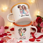 Personalised Cute Cartoon Couple 12 oz Enamel Mug with Name Valentine's Day Anniversary Gift for Couples