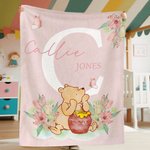 Personalized Classic Winnie the Pooh Soft Throw Blanket with Name and Initial Birthday Baby Shower Gift for Kids