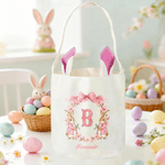 Personalized Cute Peter Rabbit Easter Basket with Name and Initial Easter Party Gift for Kids Boys Girls