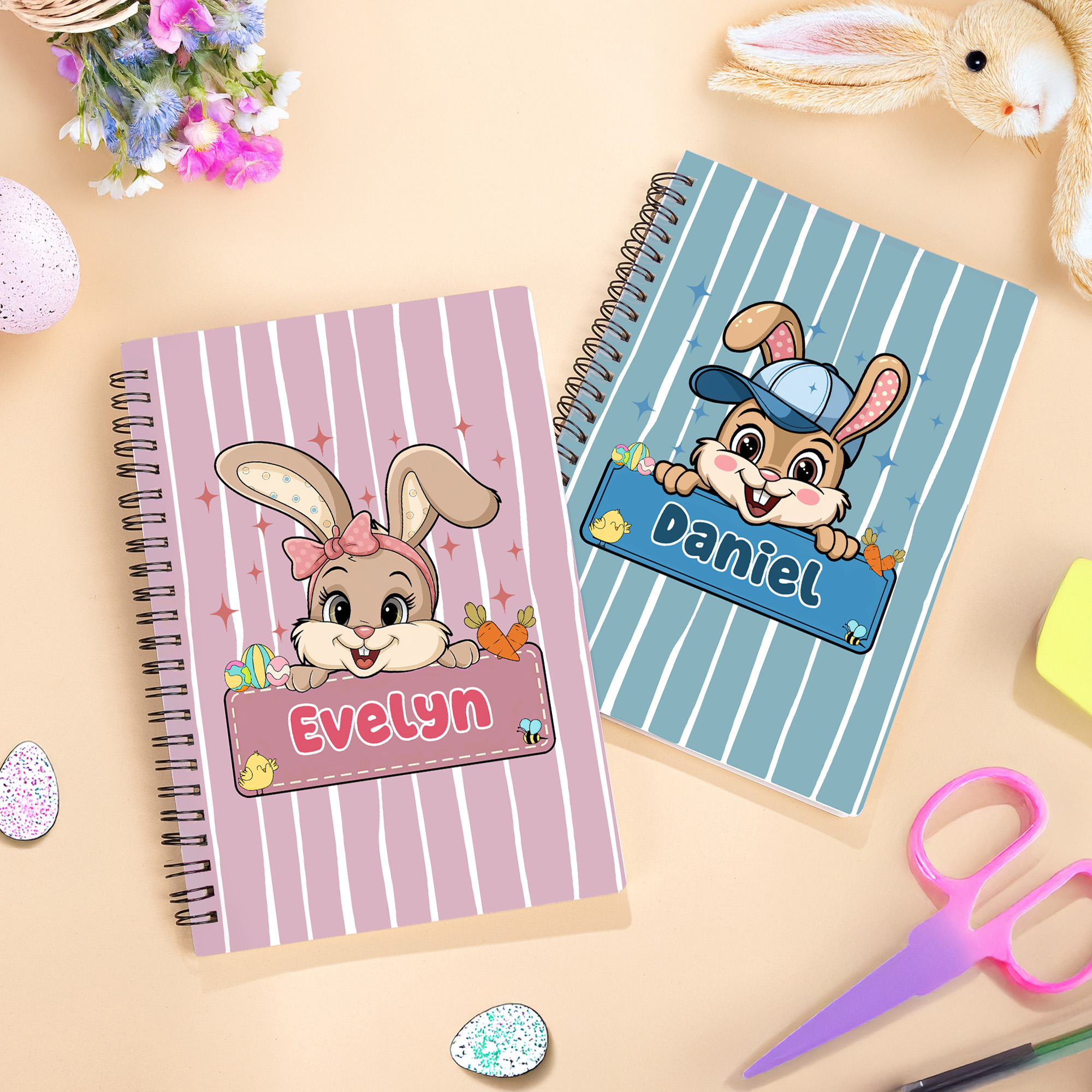 Cahier à spirales A5 avec nom et 120 pages lignées Cadeau de Pâques pour les enfants