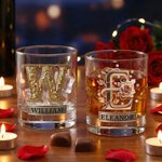 Personalized Rose Alphabet 10 oz Whiskey Glass with Name Valentine's Day Gifts for Couple Whiskey Lover