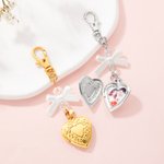 Personalized White Bow Love Locket Bag Charm Keychain with Heart-Shaped Photo Anniversary Birthday Gift for Her