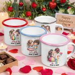 Personalised Cute Cartoon Couple 12 oz Enamel Mug with Name Valentine's Day Anniversary Gift for Couples