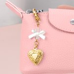 Personalized White Bow Love Locket Bag Charm Keychain with Heart-Shaped Photo Anniversary Birthday Gift for Her