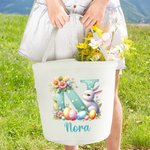 Gepersonaliseerde schattige paashaas initiële Canvas emmer mand met naam paaseieren jacht paasfeest Gunsten Gift voor kinderen