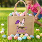 Personalized Leopard Print Rabbit Ears Large Capacity Jute Easter Bag with Name Easter Party Gift for Kids Friends