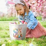 Gepersonaliseerde schattige paashaas initiële Canvas emmer mand met naam paaseieren jacht paasfeest Gunsten Gift voor kinderen