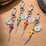 Gepersonaliseerd Natuurstenen Kruis Zadelbedel met Naam en Veren Kwastje Paardrijden Spel Doopcadeau voor Christenen Paardrijden Liefhebbers