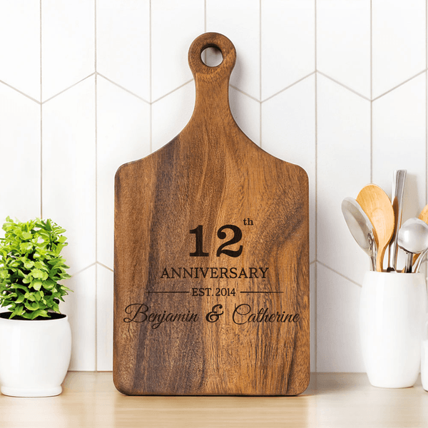 Personalised Engraved Anniversary Number Date Name Wooden Reversible Charcuterie Chopping Board with Grip Housewarming Anniversary Gift for Couple