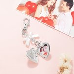 Personalized White Bow Love Locket Bag Charm Keychain with Heart-Shaped Photo Anniversary Birthday Gift for Her
