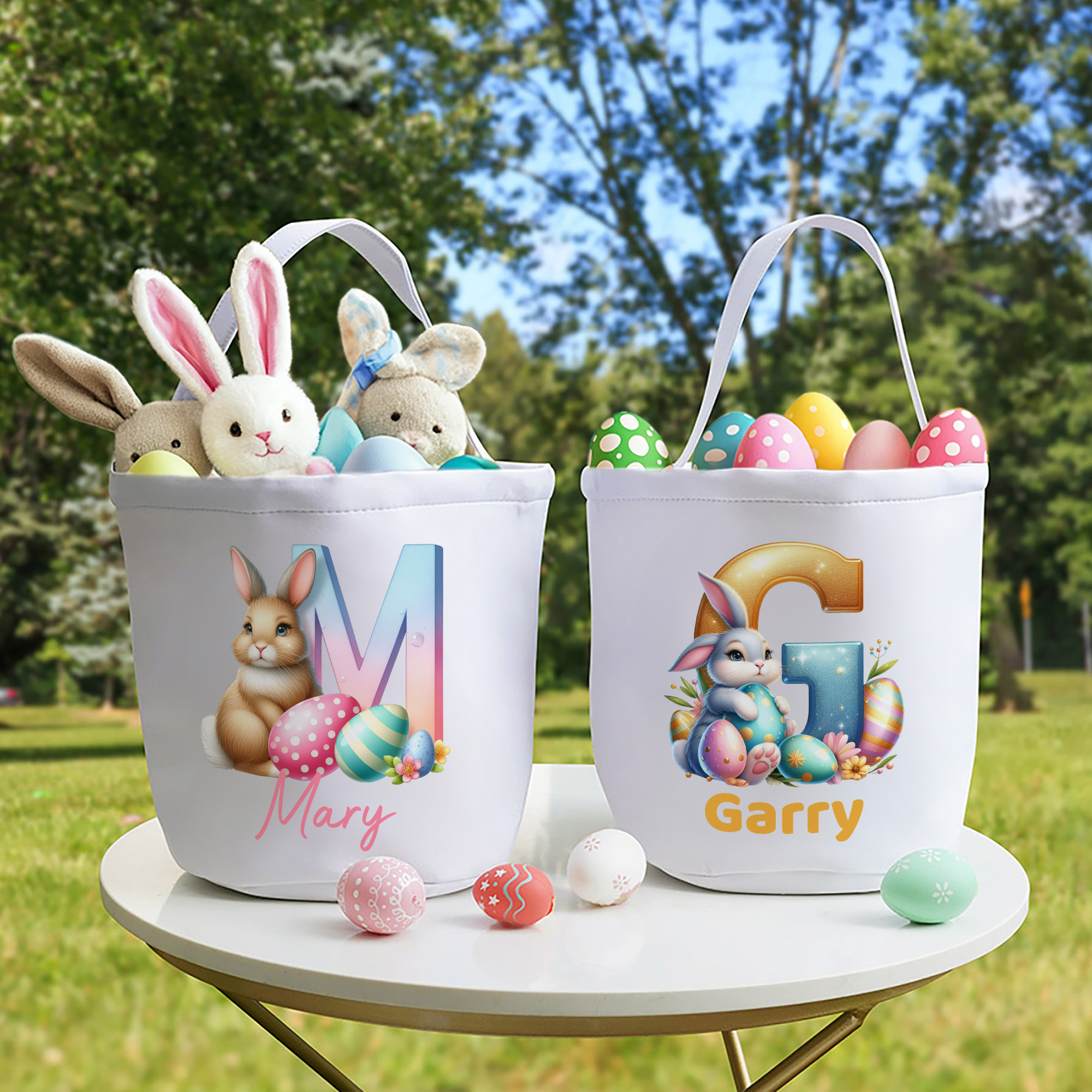 Panier de Pâques en toile personnalisé avec nom Chasse aux oeufs de Pâques Cadeau de fête pour enfants