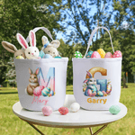 Gepersonaliseerde schattige paashaas initiële Canvas emmer mand met naam paaseieren jacht paasfeest Gunsten Gift voor kinderen