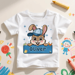 Personalisierte Bogen Hut Osterhase 100% Baumwolle Baby Bodysuit Kind T-Shirt mit Namen Ostern Party Geburtstag Geschenk für Kinder Jungen Mädchen