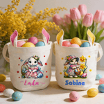 Panier de Pâques personnalisé avec nom et oreilles de lapin Accessoires de chasse aux oeufs Cadeau de Pâques pour enfants