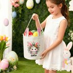 Personalized Cute Plush Rabbit Flower Bunny Ears Easter Basket with Name Easter Eggs Hunting Party Favors Gift for Boys Girls