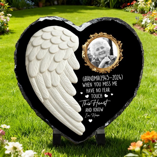 Personalised Angel Wing Heart Memorial Photo Garden Stone with Name Garden Decoration Memorial Gift for Loss of a Loved One Pet Owners