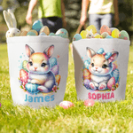 Personalized Cute Bunny Large Capacity Easter Bucket Basket with Name Easter Egg Hunt Basket Easter Party Favors Gift for Kids