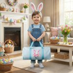 Personalisierte rosa Hase anfängliche Osterei gestreiften Canvas große Kapazität Reisetasche mit Namen und Schultergurt Ostern Geburtstag Geschenk für Kinder