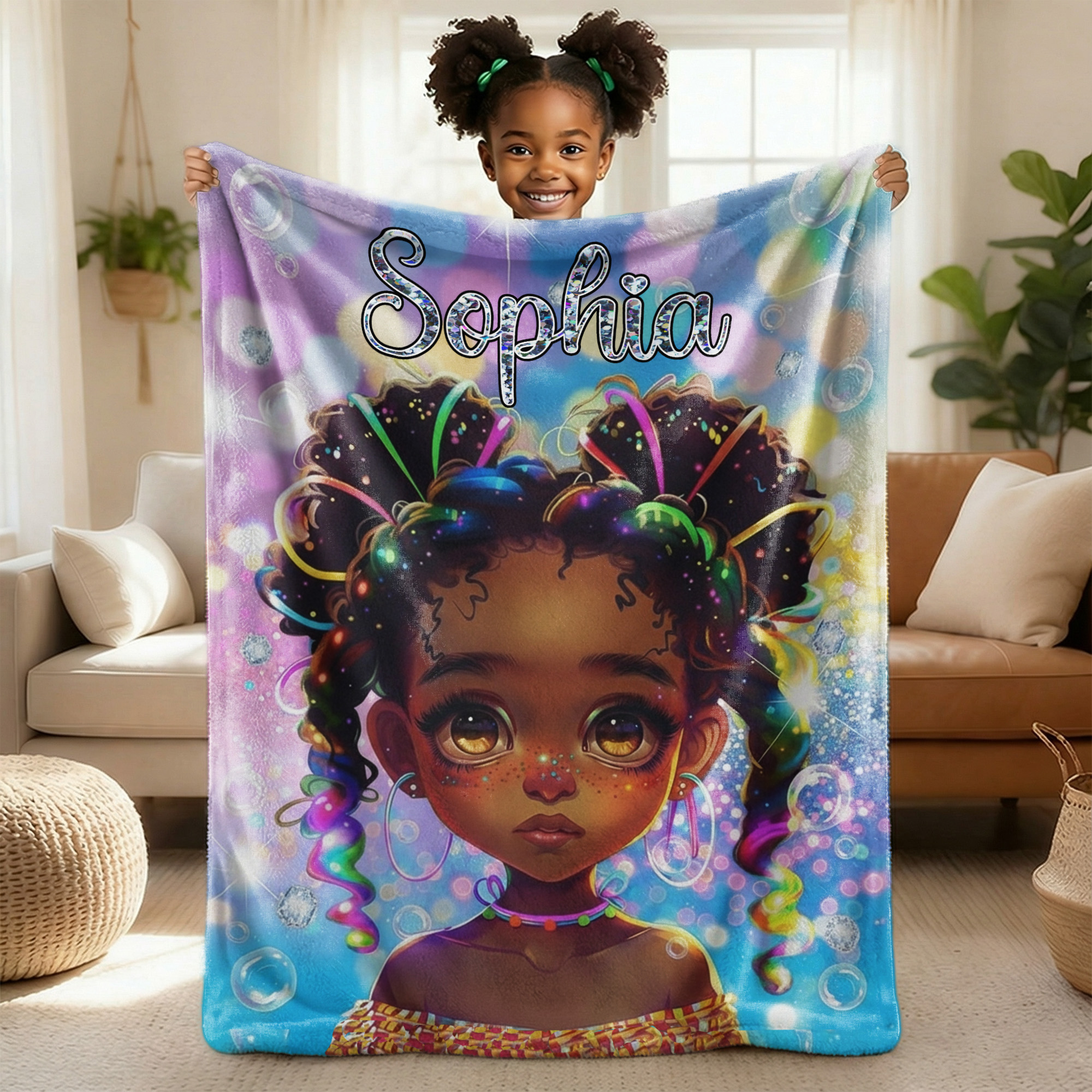 Couverture personnalisée pour petite fille afro-américaine avec nom Cadeau d'anniversaire pour fille noire
