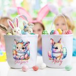 Personalized Cute Bunny Large Capacity Easter Bucket Basket with Name Easter Egg Hunt Basket Easter Party Favors Gift for Kids