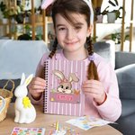 Personalized Cute Bunny Stripe A5 Spiral Journal Notebook with Name and 120 Lined Pages Easter Party Gift for Kids