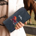 Personalised Multicolour Floral Horse PU Leather Wristlet Wallet with Name and Multiple Card Slots Daily Use Birthday Gift for Horse Owners Lovers