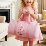 Personalisierte rosa Hase anfängliche Osterei gestreiften Canvas große Kapazität Reisetasche mit Namen und Schultergurt Ostern Geburtstag Geschenk für Kinder