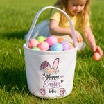 Personalised Leopard Print Flower Bunny Reusable Canvas Basket with Name Happy Easter Gift for Boys Girls