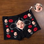 Personalized Red Lip Print Face Photo Funny Men's Underwear Boxer Brief with Name Valentine's Day Anniversary Gift for Couple Partner