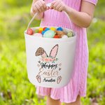 Personalised Leopard Print Flower Bunny Reusable Canvas Basket with Name Happy Easter Gift for Boys Girls