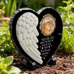 Personalised Angel Wing Heart Memorial Photo Garden Stone with Name Garden Decoration Memorial Gift for Loss of a Loved One Pet Owners