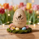 Personalised Bunny Design Wooden Easter Egg Musical Shaker with Engraving Name Text and Year Easter Egg Hunt Party Gift for Kids