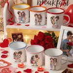 Personalised Cute Cartoon Couple 12 oz Enamel Mug with Name Valentine's Day Anniversary Gift for Couples
