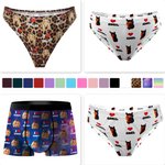 Personalized Funny 1-4 Face Photos Love Breathable Couple Thong Boxer Underwear Brief Set with Name Valentine's Day Anniversary Gift for Him Her