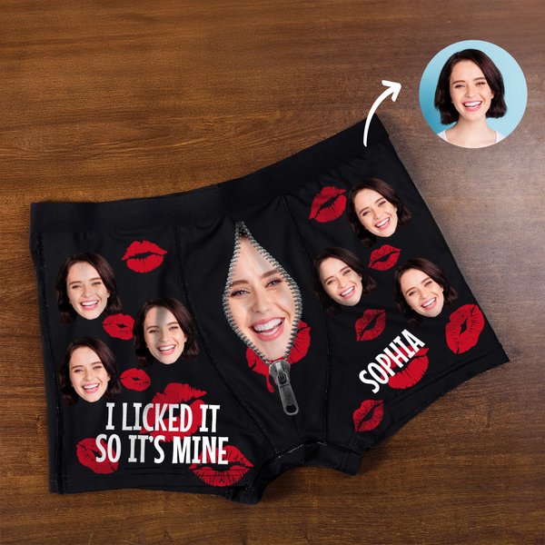 Personalizzato con foto di facce buffe e labbra rosse Boxer intimo da uomo con nome Regalo di San Valentino e anniversario per uomini