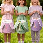 Personalized Cute Peter Rabbit Corduroy Easter Basket with Name and Initial Outdoor Activities Easter Egg Hunting Gift for Kids