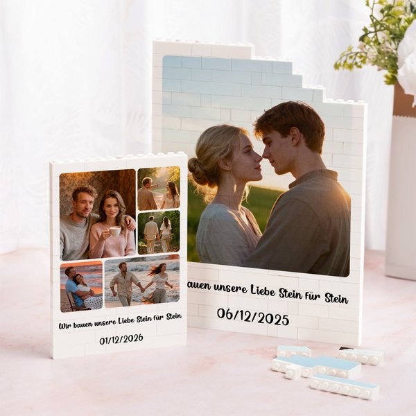 Personalisiertes Baustein Puzzle aus ABS-Material in drei Größen mit 1-6 Fotos und Text Valentinstag Jahrestag Geschenk für Paare