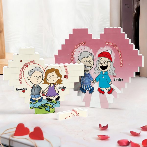 Personalisiertes herzförmiges Baustein Puzzle mit Figuren im Cartoon-Stil und Namen Jahrestag Valentinstag Geschenk für Paare