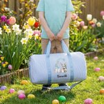 Personalized Cute Easter Rabbit Egg Striped Canvas Large Capacity Travel Bag with Name and Shoulder Strap Easter Gift for Kids Teenagers