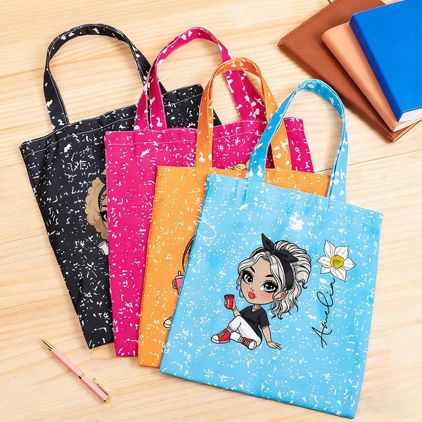 Henkilökohtainen valkoinen pilkkuja sarjakuva tyttö syntymä kukka uudelleenkäytettäviä Kangaskassi nimi syntymäpäivä Travel tarvikkeet lahja naisille