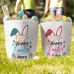 Personalised Leopard Print Flower Bunny Reusable Canvas Basket with Name Happy Easter Gift for Boys Girls