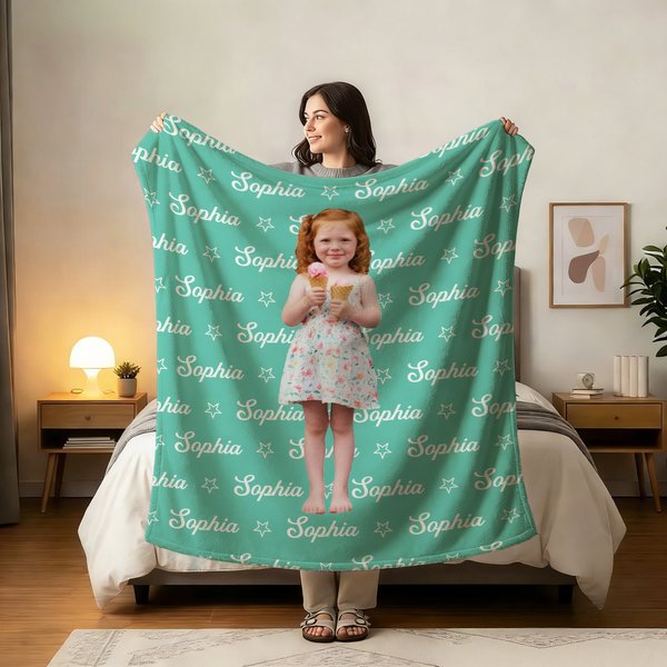 Coperta personalizzata Multicolore Star Bone Nome Foto Morbida coperta Home Decor Uso quotidiano Regalo di compleanno per gli amanti degli animali domestici