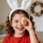 Personalised Bunny Design Wooden Easter Egg Musical Shaker with Engraving Name Text and Year Easter Egg Hunt Party Gift for Kids