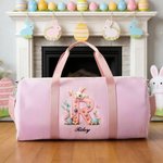 Personalisierte rosa Hase anfängliche Osterei gestreiften Canvas große Kapazität Reisetasche mit Namen und Schultergurt Ostern Geburtstag Geschenk für Kinder
